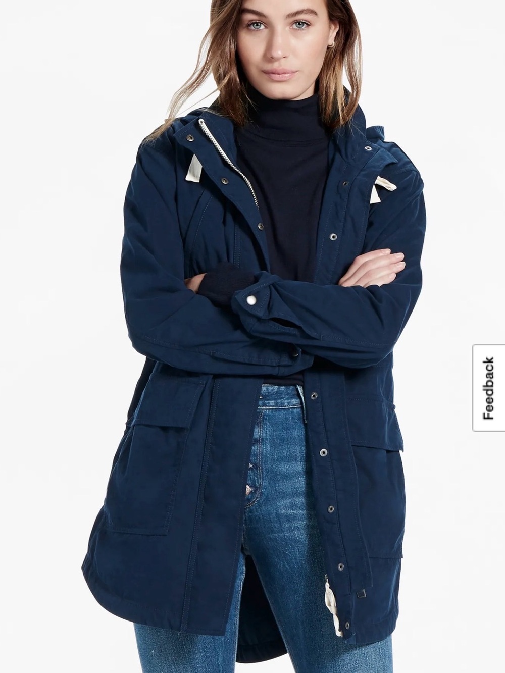 Lucky Brand Navy Utility Jacket Hooded Zip Snap Coat Size 3X